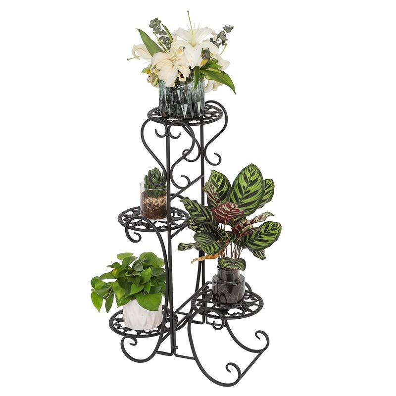 4 Potted Rounded Flower Metal Shelves Plant Pot Stand Decoration