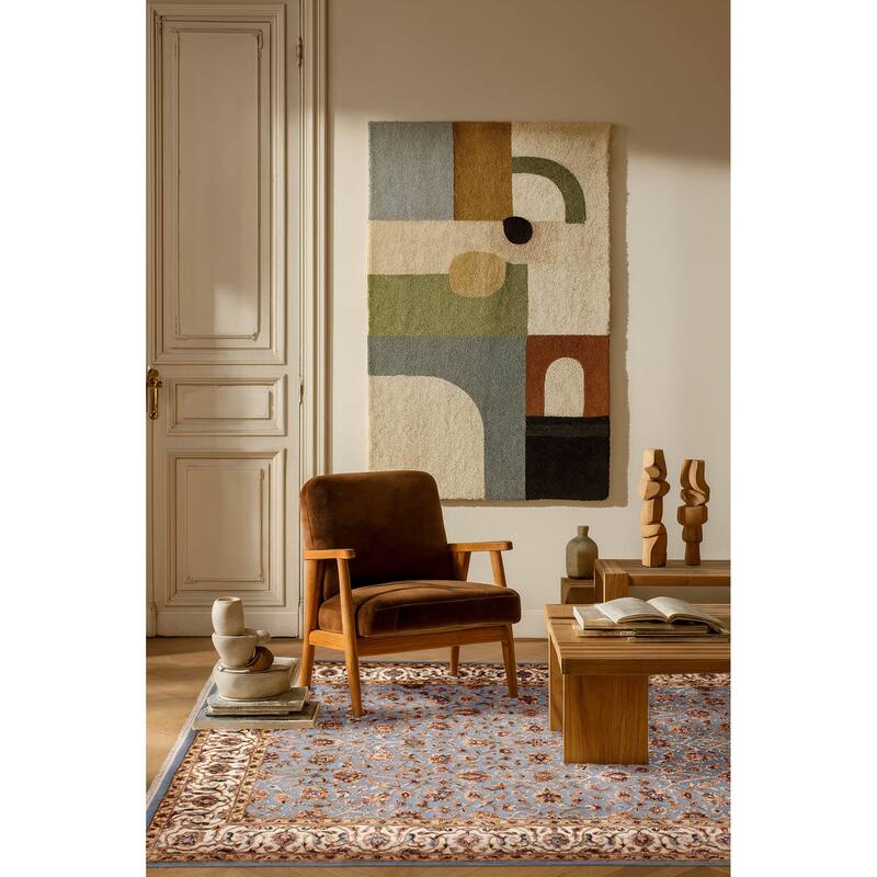 ECARPETGALLERY Hand-knotted Mirzapur Light Blue Viscose, Wool Rug - 5'7 x 7'10