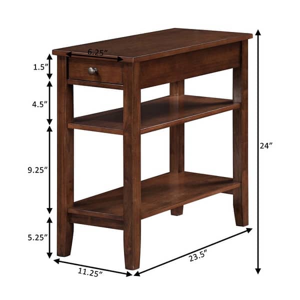 dimension image slide 9 of 12, Convenience Concepts American Heritage 1 Drawer Chairside End Table with Shelves