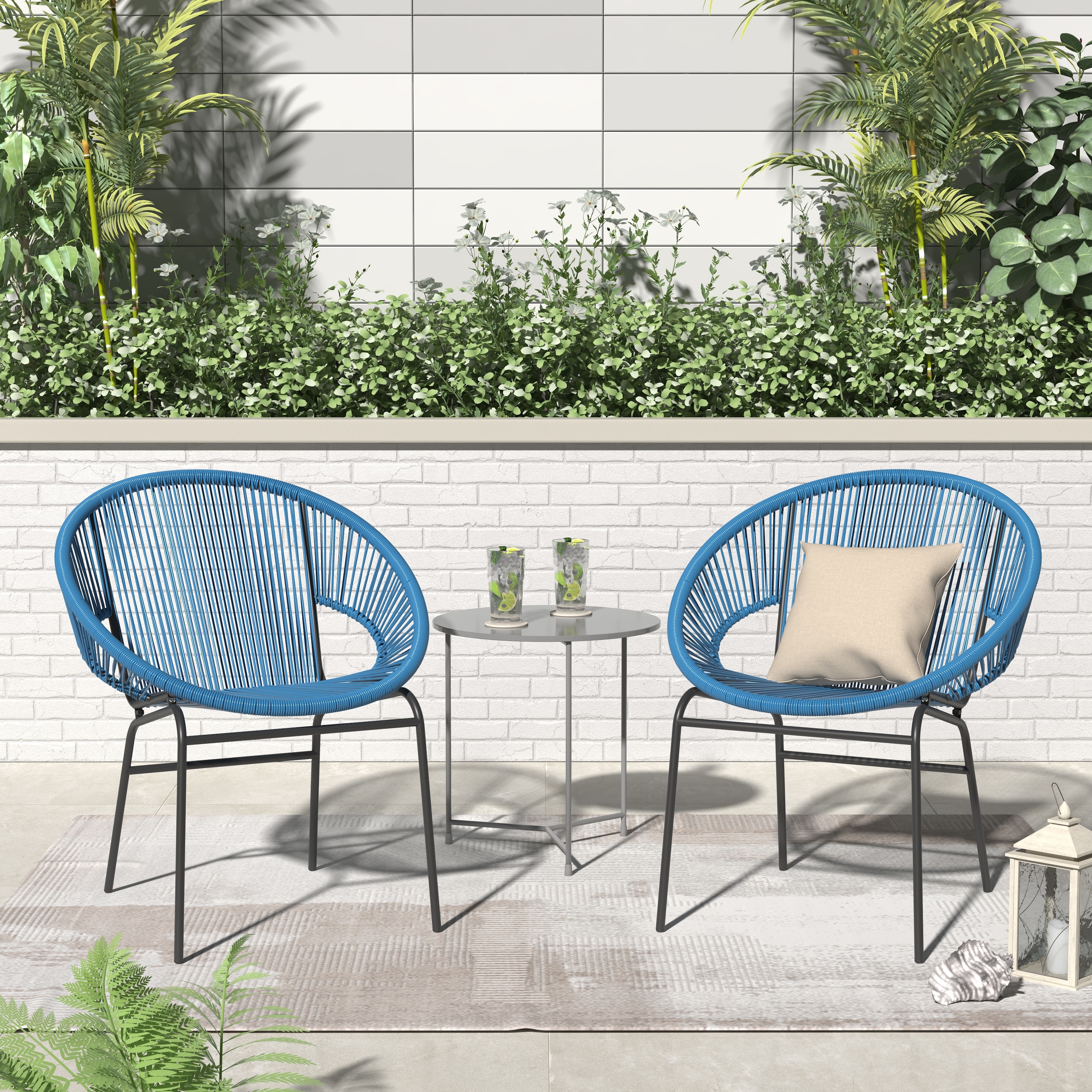 Corvus Sarcelles Woven Wicker Indoor Outdoor Bistro Chairs Set of