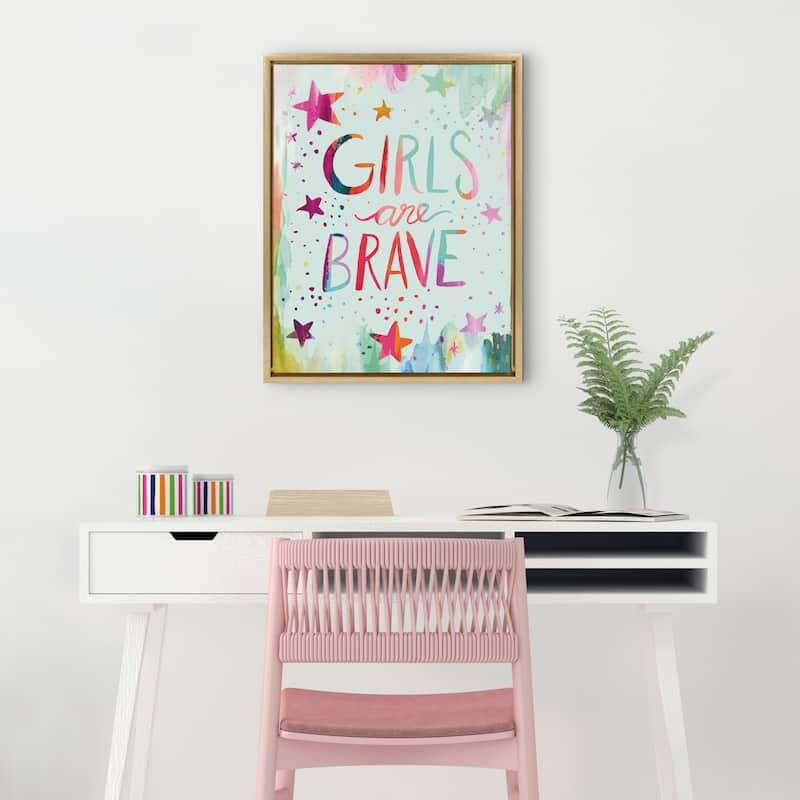 Kate and Laurel Sylvie Girls are Brave Framed Canvas by Ettavee