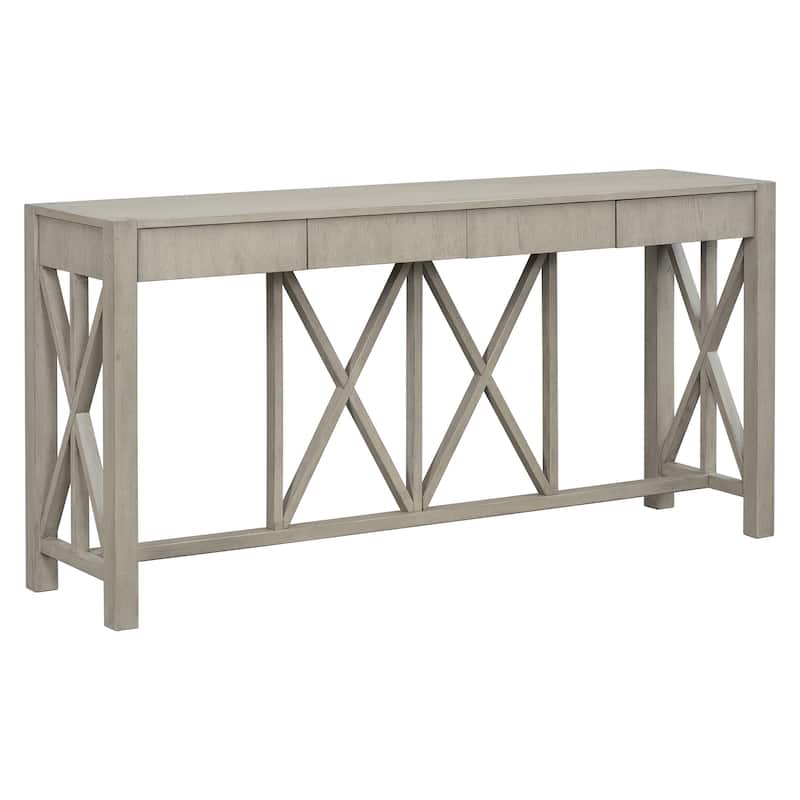 60-Inch Acacia Veneer Entryway Table – 4 Drawers, Crisscross Legs & Open Shelf Storage‌
