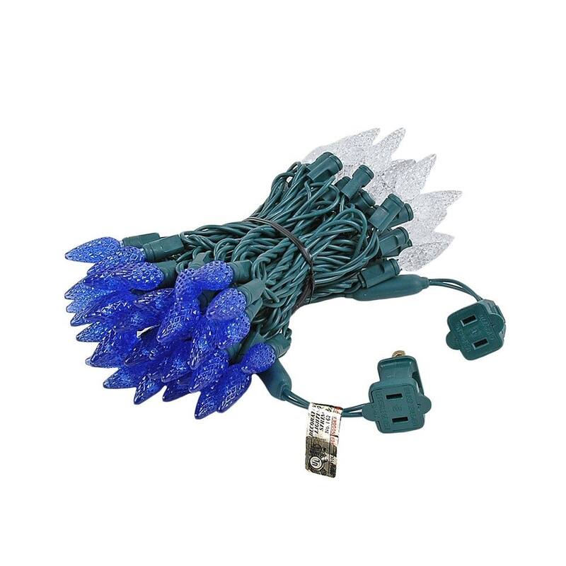 70 Light C6 LED Christmas Mini Light Set, Blue/Pure White, Green Wire, 24 Feet - Large