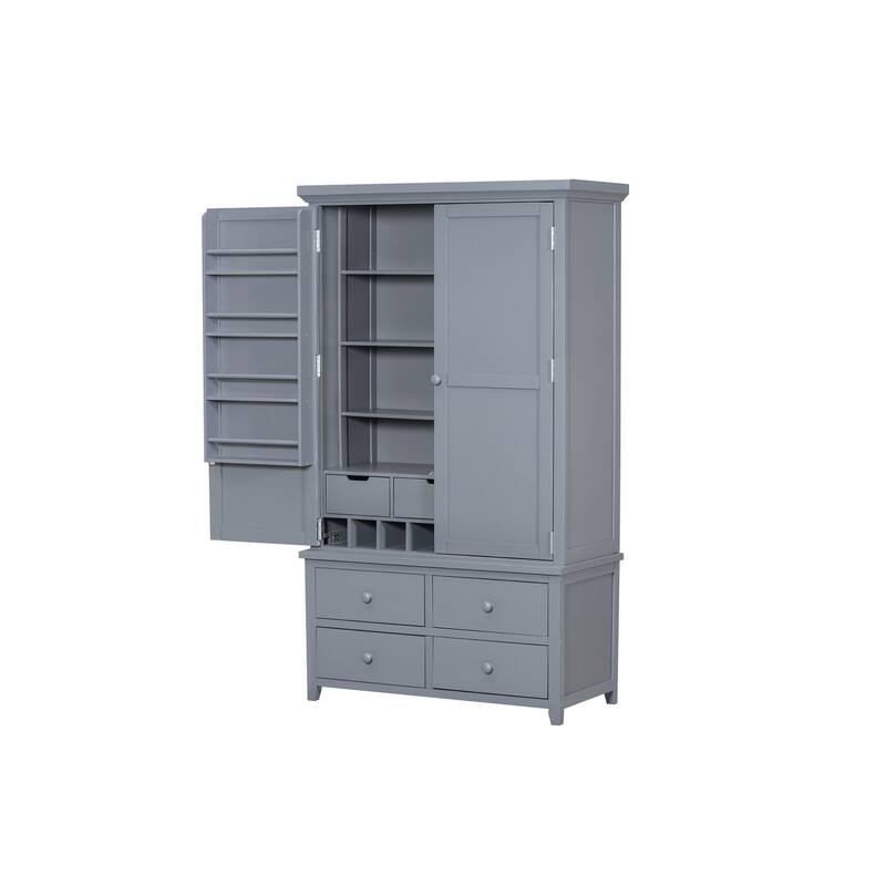 Freestanding Large Kitchen Pantry Wooden Kitchen Storage Cabinet Cupboard with 8 Door Shelves,