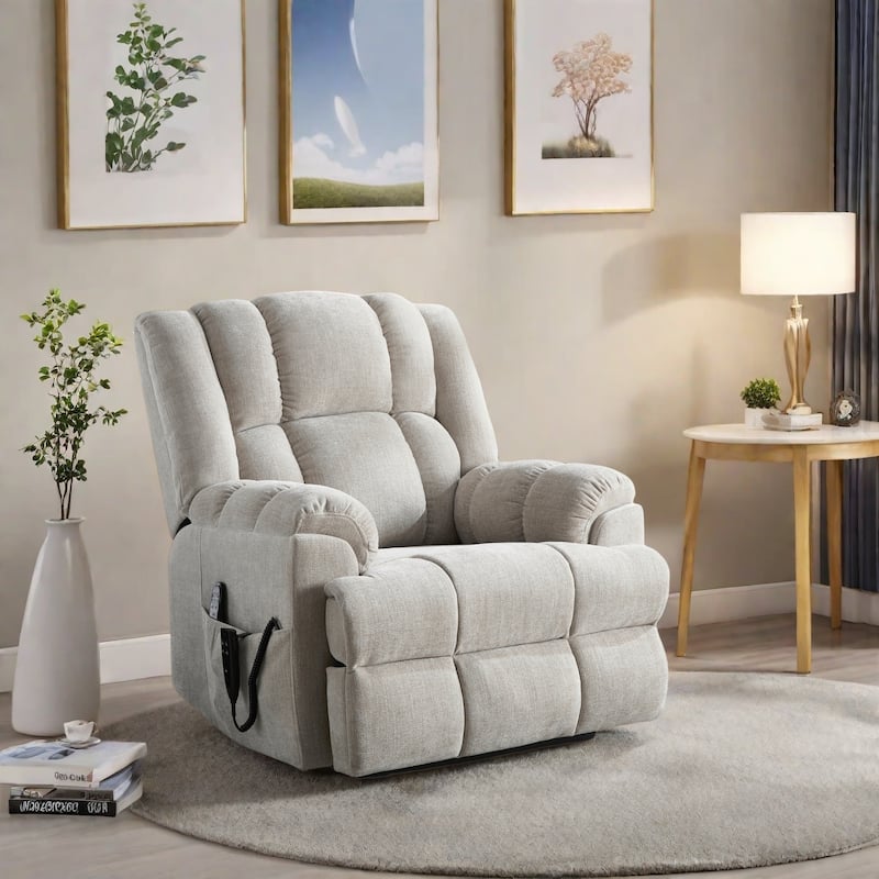 Power Lift Recliner Chair with Dual Motor, Massage and Lumbar Heat, Chenille Upholstery, Infinite Position Adjustment - Beige