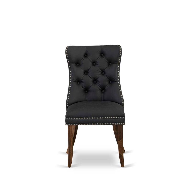 Parson Dining Chairs Set of 2 - Dark Gray Faux Leather Upholstered Kitchen Chairs with Nailhead Trim