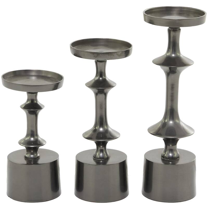 Aluminum Metal Pillar Decorative Candle Holder - Set of 3 Black, Gold, Silver - CosmoLiving by Cosmopolitan