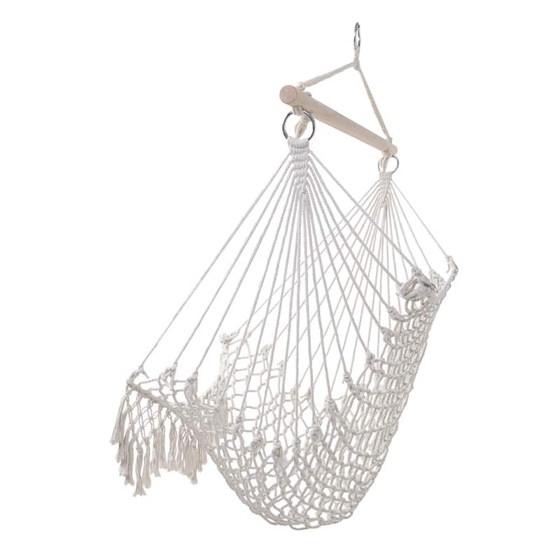 Outdoor/Indoor Cotton Rope Sling With Tassel Beige