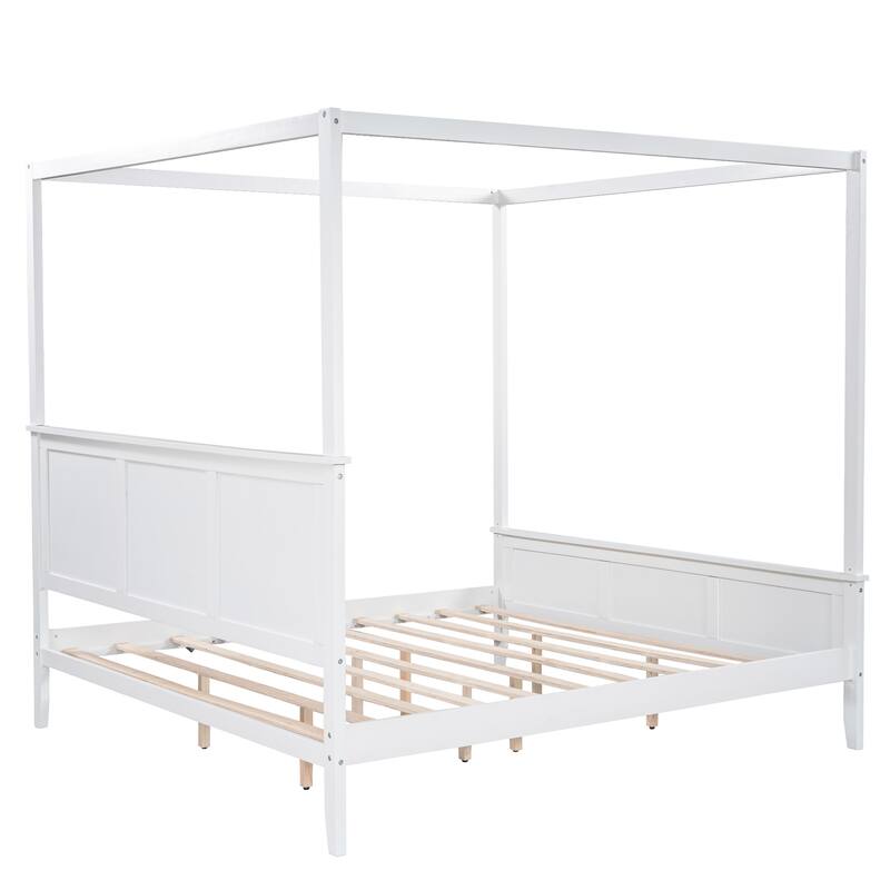 King Size Canopy Platform Bed with Headboard & Footboard, With Slat