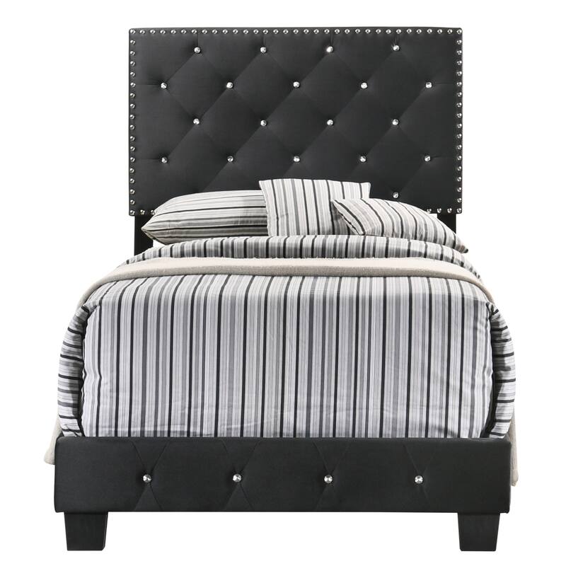 Medieval Twin Bed - Velvet Upholstered Bed Frame with Tufted Headboard & Footboard