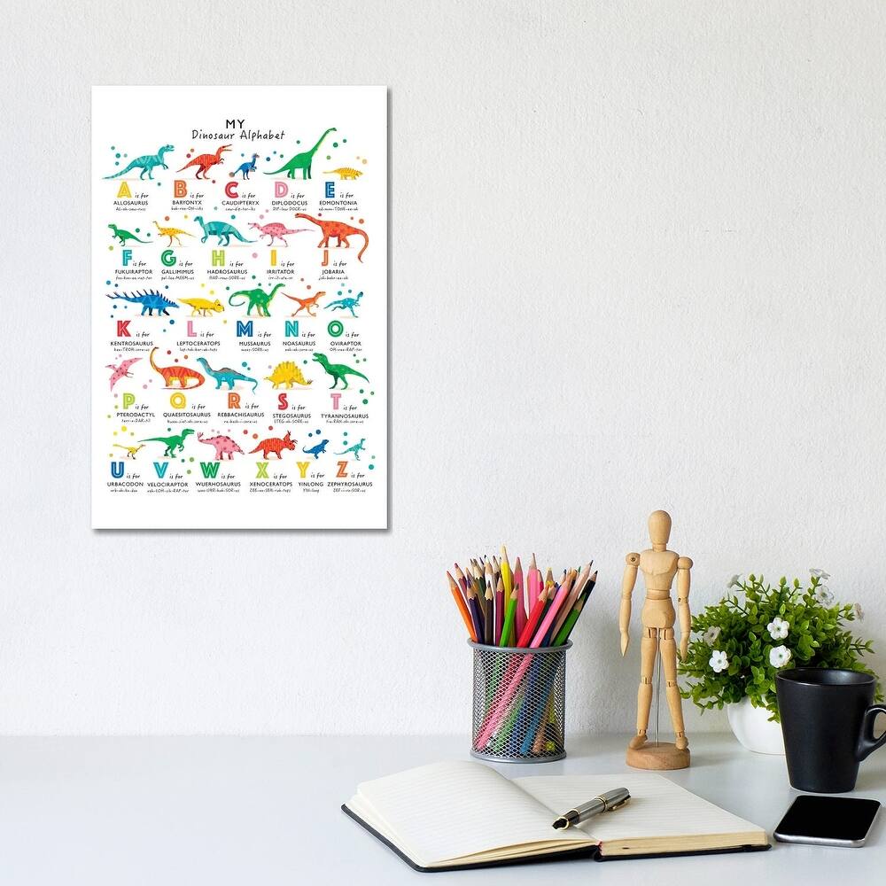 iCanvas "Bright Dinosaur Alphabet" by PaperPaintPixels Canvas Print