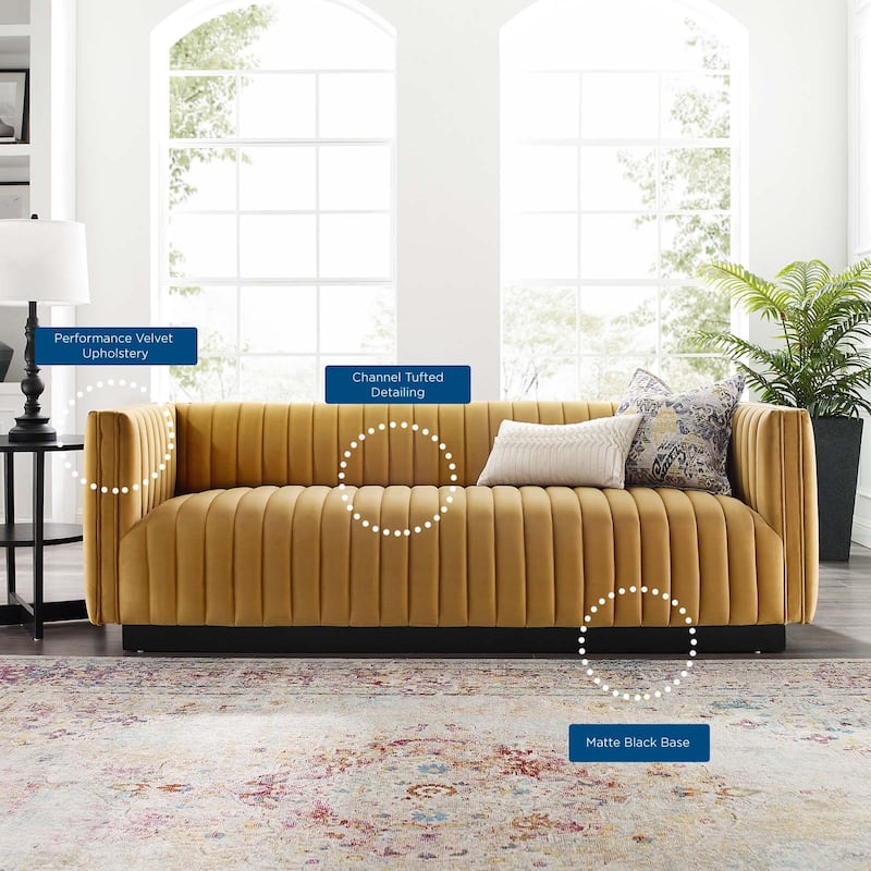 Silver Orchid Rosar Channel Tufted Velvet Sofa