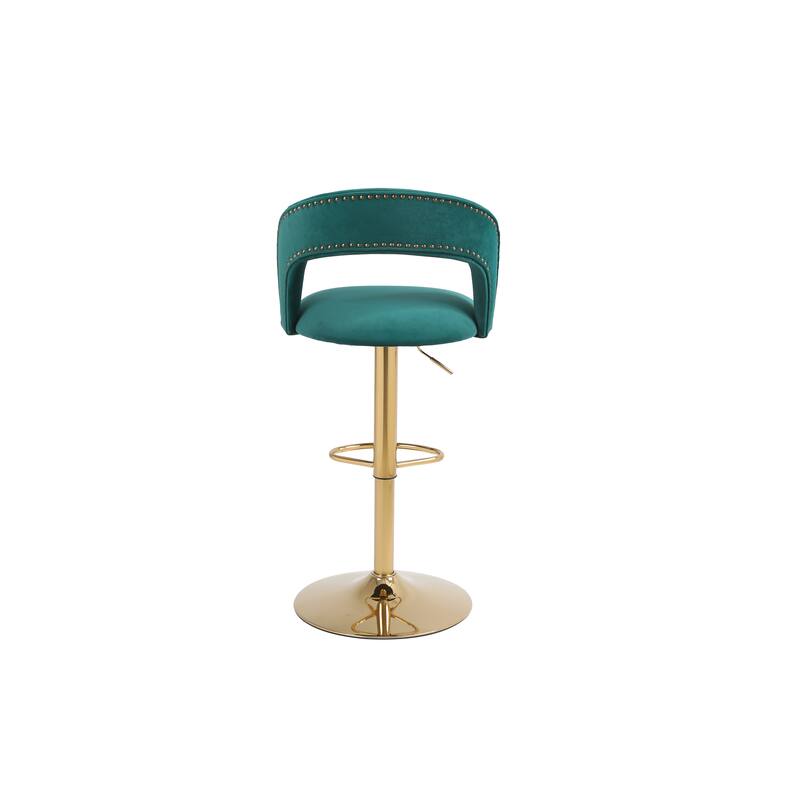 Barstools, Swivel Velvet Bar Stool Counter Height Bar Chairs Adjustable Tufted Stool with Back& Footrest (Emerald, Set of 2)