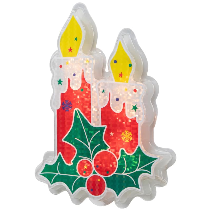 Lighted Berry Candle Christmas Window Silhouette - 12" - Clear Lights