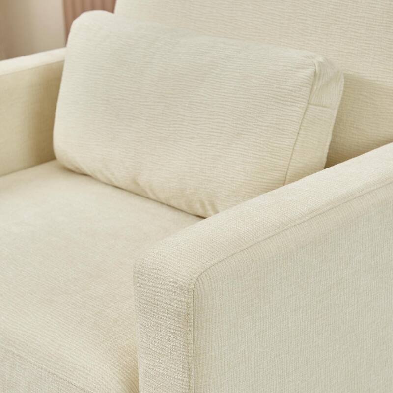 Beige 31.49" Chenille Arm Chair with Wood Frame