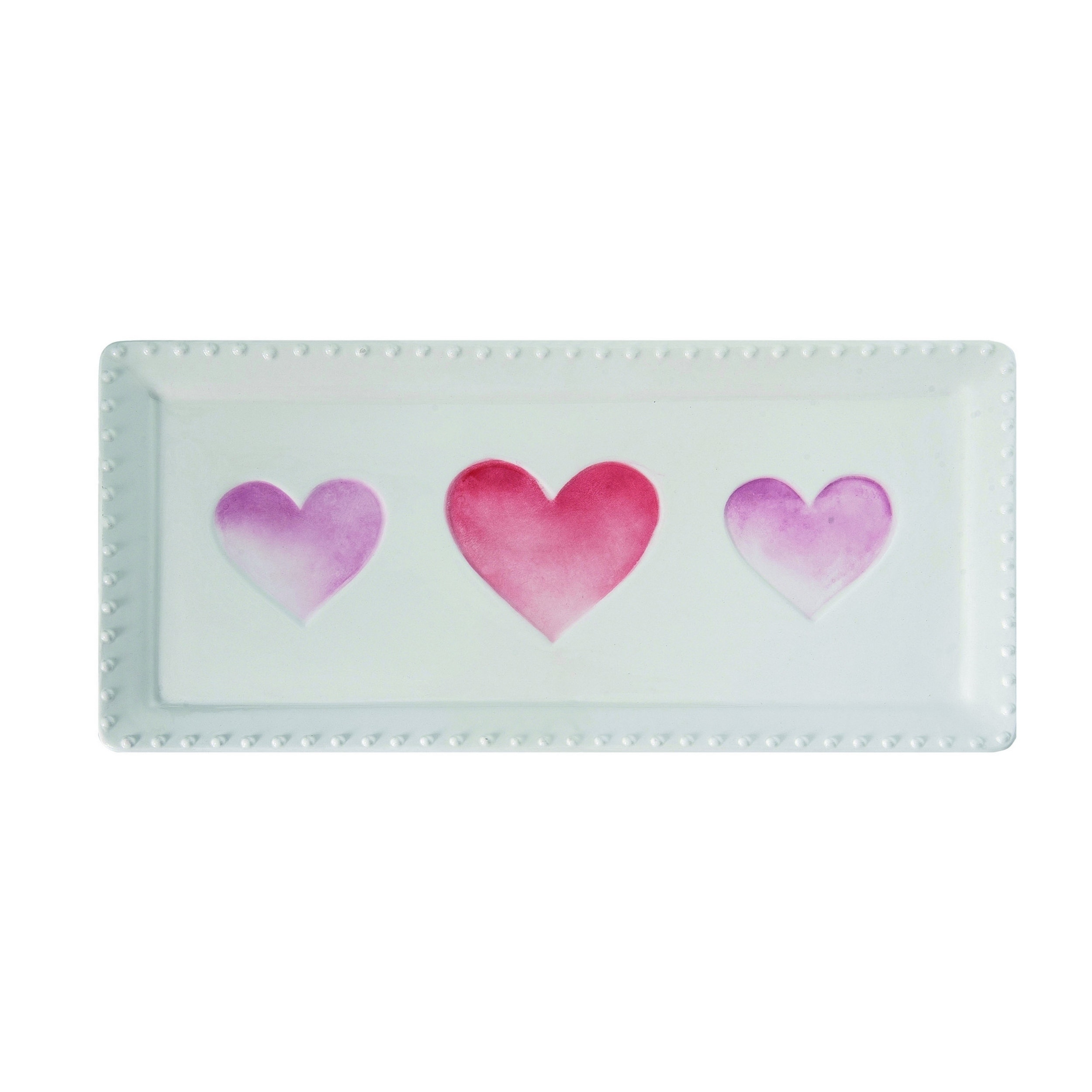 Transpac Dolomite 15.25 in. Multicolor Valentines Watercolor Heart and Hobnail Platter