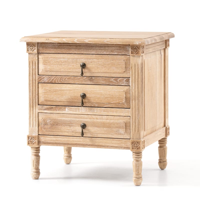 Accent Table Solid Wood Bedside Table Cabinet 3-drawer Oak Nightstand - Oak - 3-drawer