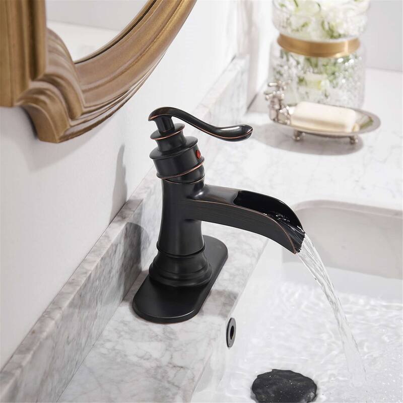 Waterfall Bathroom Faucet With Drain Assembly Single Handle Bathroon Sink Faucets One Hole Modern Basin Taps With Deck Plate