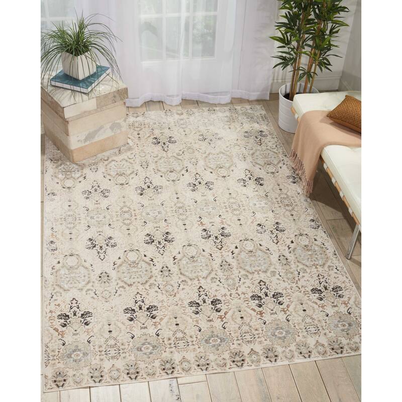 Silver Screen Floral Modern Area Rug - 5'3" x 7'3" - Grey/White - Rectangle