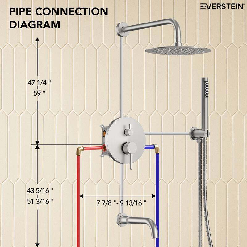 Pressure Balance 3-Functions Shower Head System, 10" Shower Faucet Set with Tub Faucet Spout