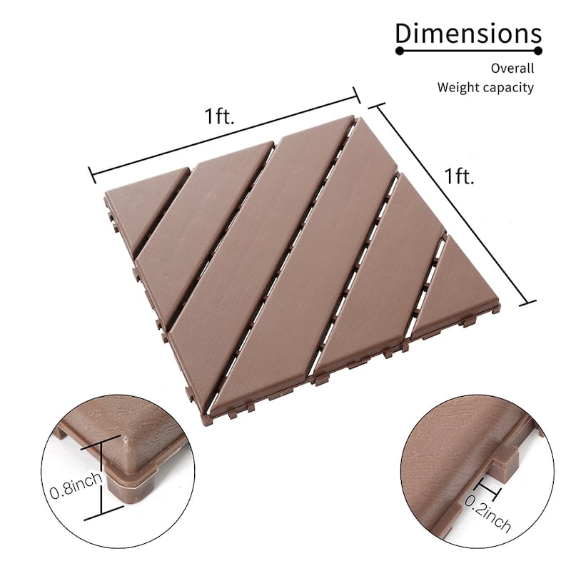1 ft. x 1 ft. Outdoor Patio Deck Tiles, Garage Floor Tiles(Box of 44)