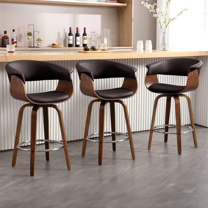 26"/29" Faux Leather Swivel Bar Stools, Wood Counter Stool