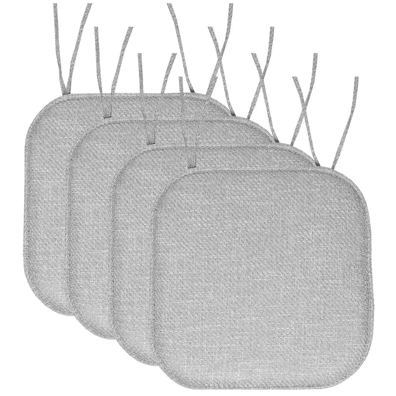 Herringbone Memory Foam 16 x 16 Chair Pad With Ties - Gray - Set of 4
