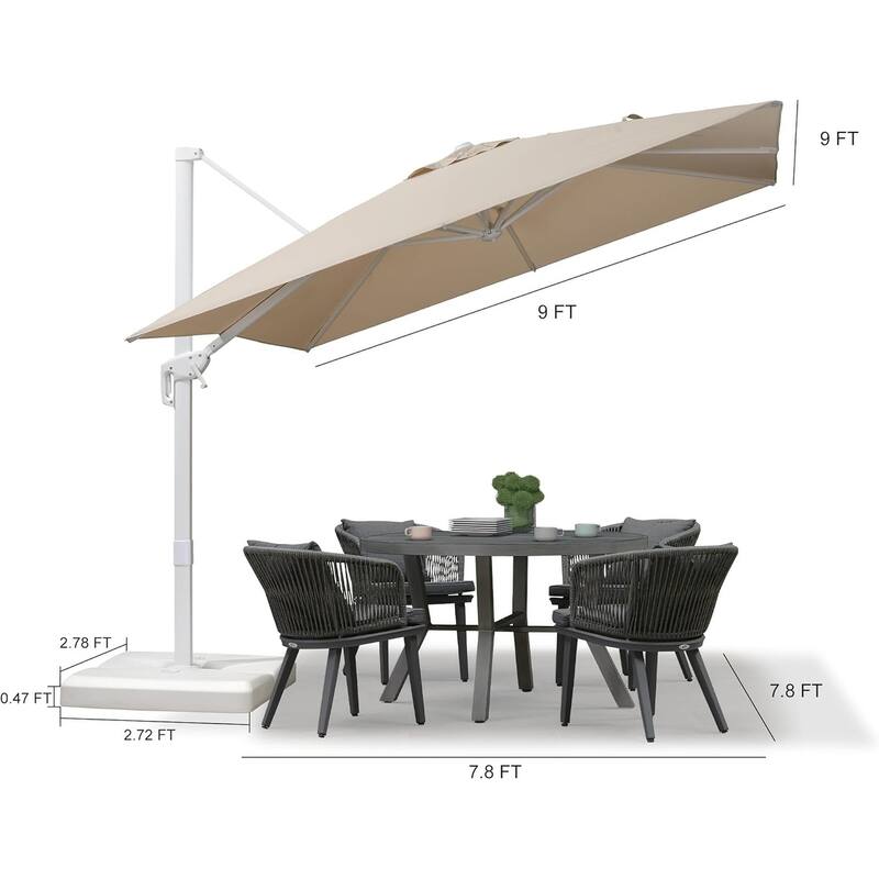 PURPLE LEAF White Square Cantilever Patio Umbrella With Base
