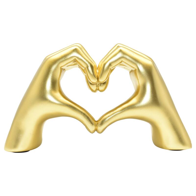 HomeRoots 4" Gold Resin Heart Hands Tabletop Sculpture - 5.5 in. x 3.5 in. x 1.5 in.