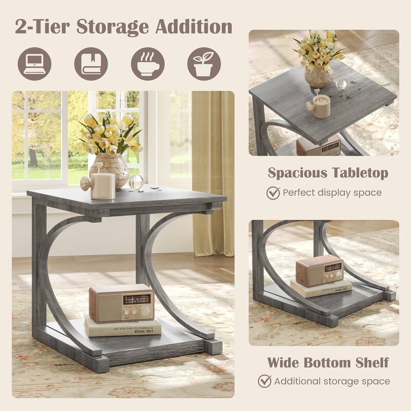 Gymax 24'' Side End Table w/ Storage Shelf & Rubber Wood Frame for