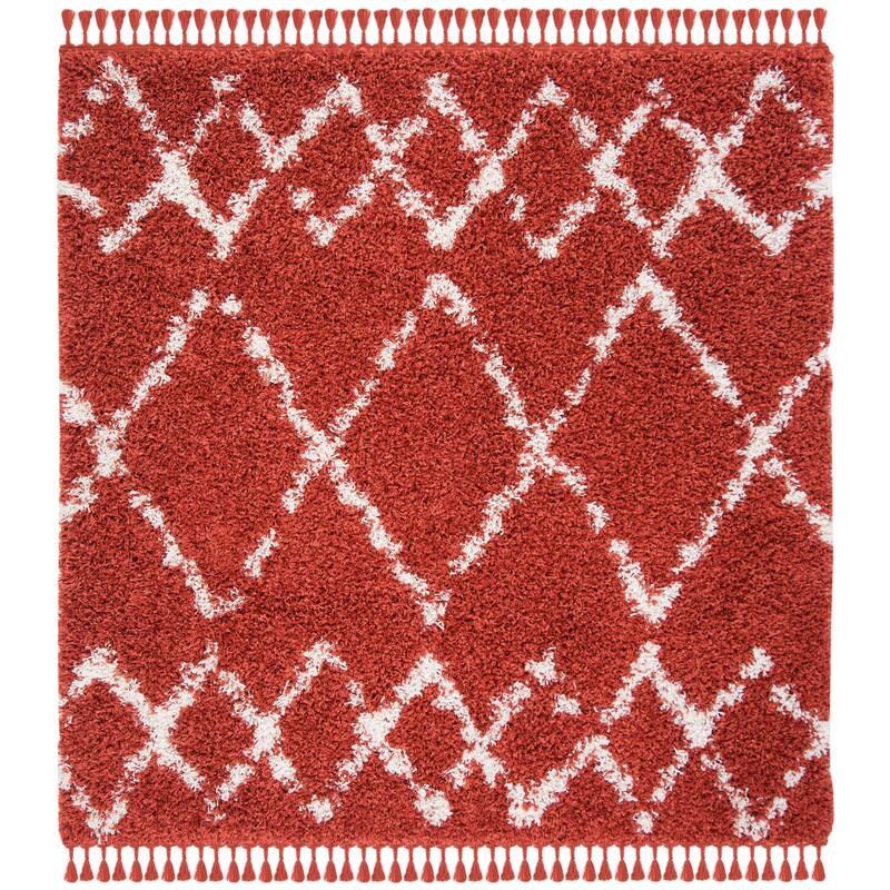 SAFAVIEH Pro Lux Shag Darcia Moroccan Tassel 2.4-inch Thick - 6'7" x 6'7" Square - Rust/Creme - Square/Runner