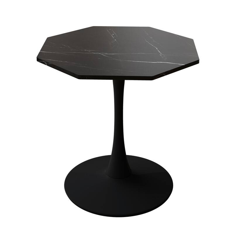 31.5" Modern Octagonal Coffee Table - Printed Black Marble Top & Metal Base