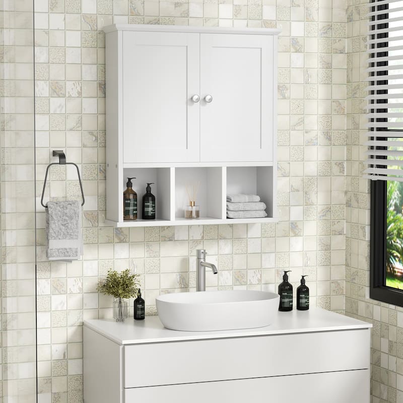 2-Door Wall-Mounted Bathroom Cabinet with Storage Space for Bathroom, Kitchen, or Office