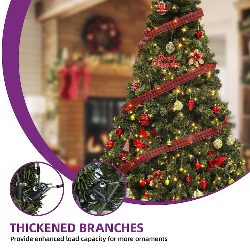 6/7.5Ft Pre-Lit Spruce Christmas Tree, Artificial Xmas Tree with 880 Branch Tips and 250 Lights for Home