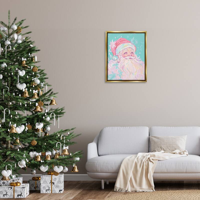 Stupell Pastel Jolly Santa Claus Framed Floater Canvas Wall Art Design By Arlington Prints