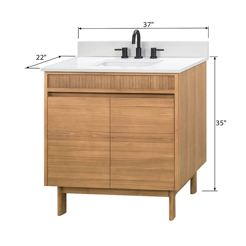 Avanity Kayla Bathroom Vanity in Natural Teak with White Engineered Stone Top