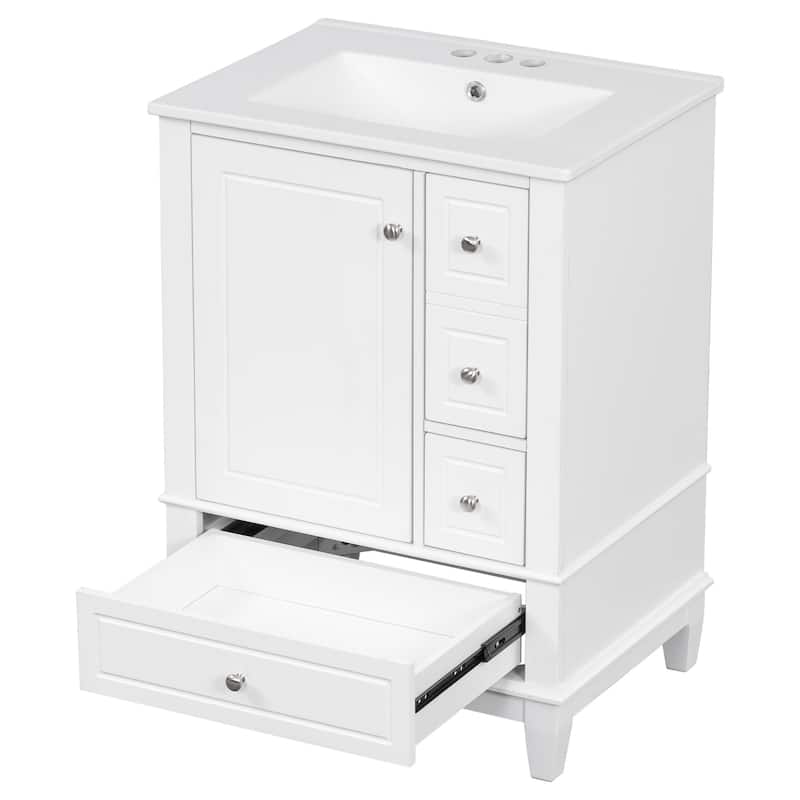 GDFStudio - Isabella 24-Inch Bathroom Vanity with Ceramic Sink and Smart Drawer Storage