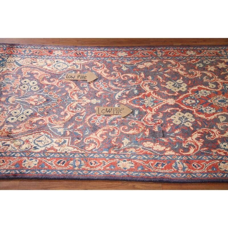 Hand Knotted Oriental 100% Wool Carpet Traditional Floral Navy Blue & Blues Mahal Runner Rug - 10' 10'' X 3' 3''