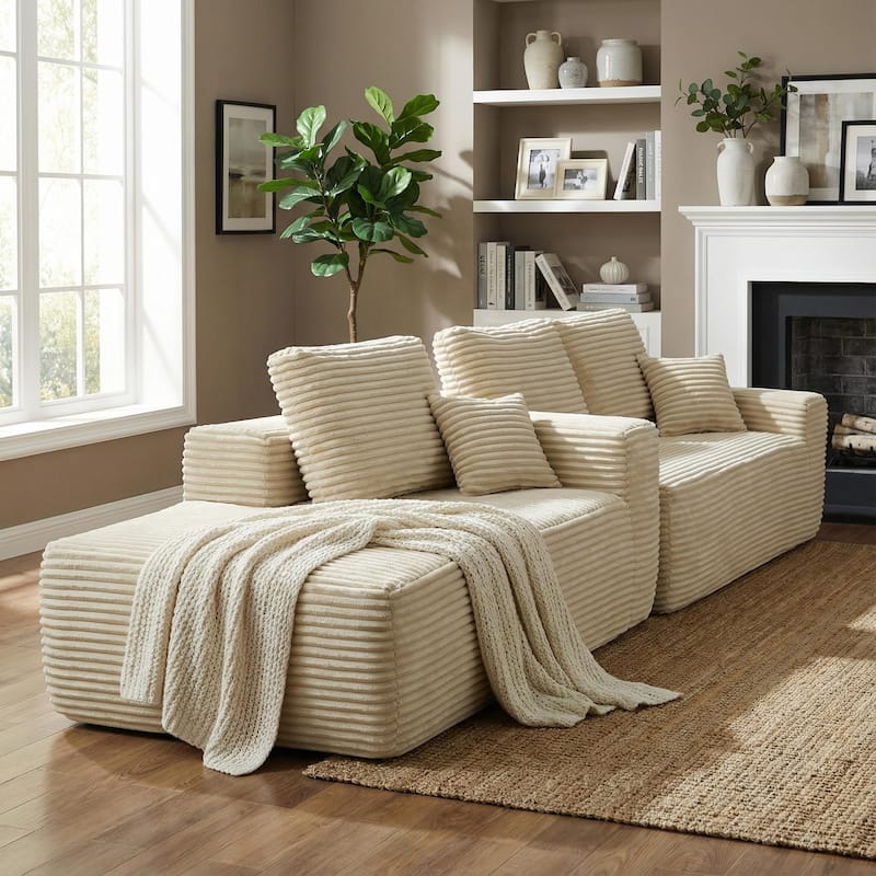 Homy Casa 105" Cloud Sectional Sofa with Chaise, Deep-Seat Modular Couch, No Assembly, Plush Corduroy