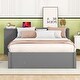 preview thumbnail 27 of 35, Full Size Platform Bed with Trundle and Drawers Wood Full Bed Frame with a Rolling Shelf Platform Bed with Desk - White