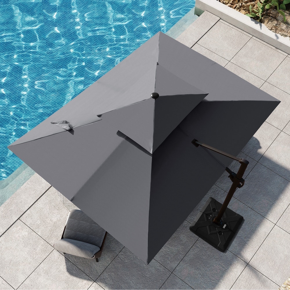 9 FT x 12 FT Outdoor Patio Dual Top Umbrella Cantilever Offset with Base