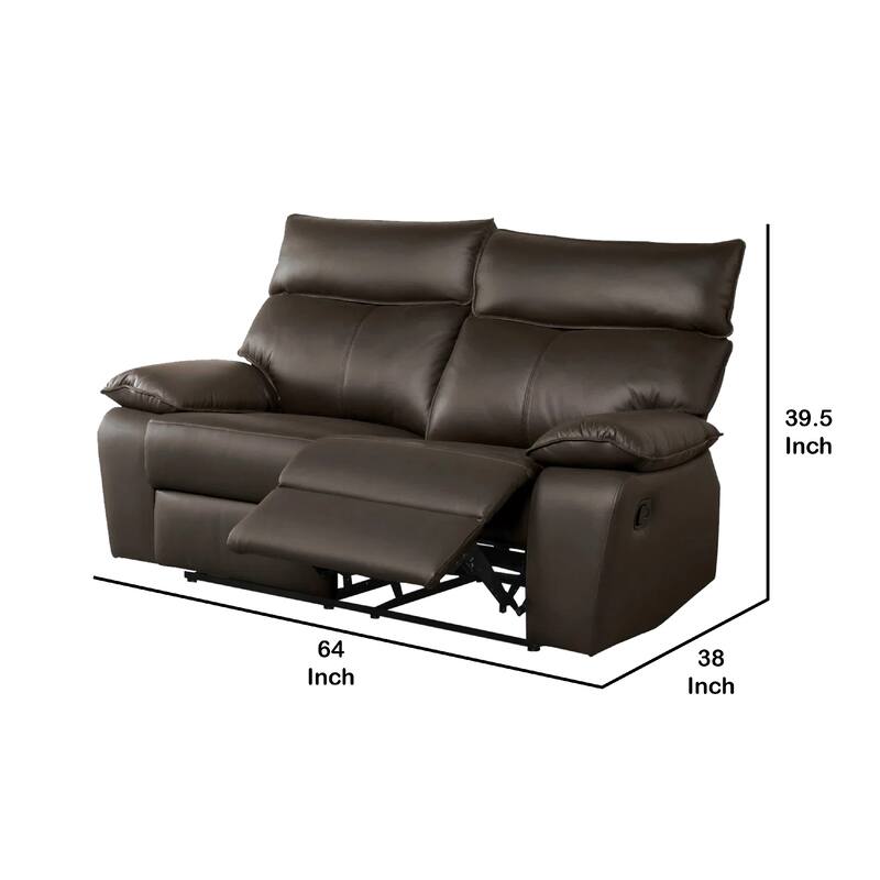 Ozy Manual Recliner Loveseat, 64 Inch, Contemporary Brown Grain Leather