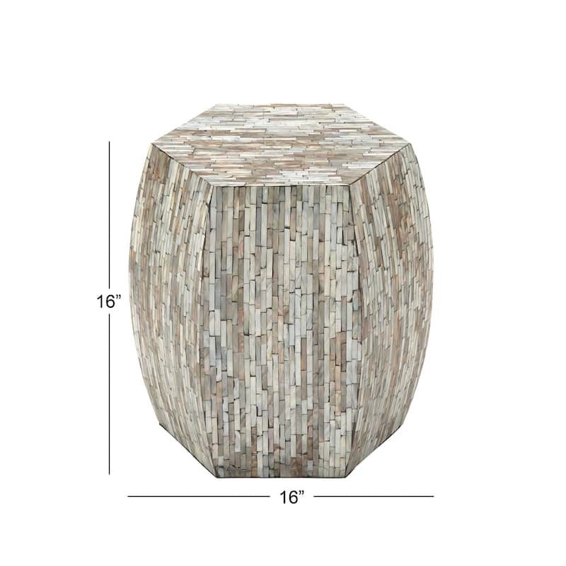 Mother of Pearl Shell Geometric Handmade Shell Mosaic Hexagon Accent Table with Brown Accents - Gray - Roche River Decor