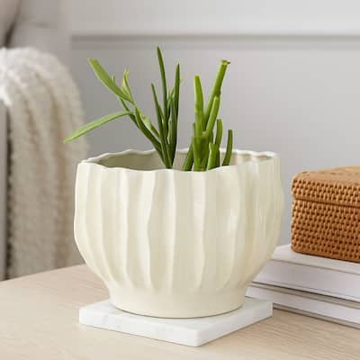 Esam Decorative Planter, Textured Ceramic Body, 19 Inch White
