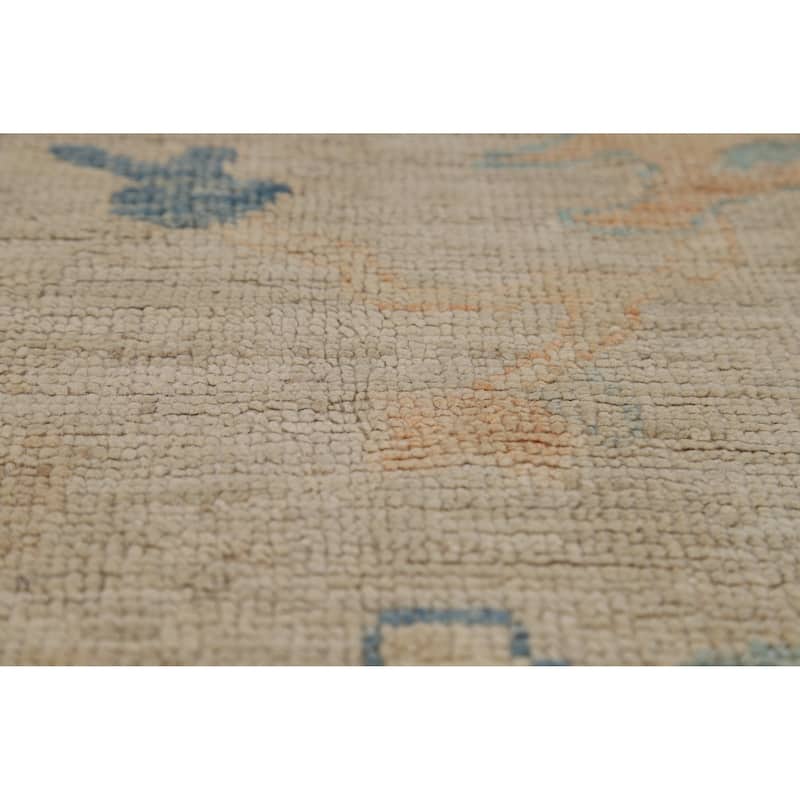 Beige Oushak Turkish Rug Hand-Knotted Transitional Wool Carpet - 9'2"x 11'3"