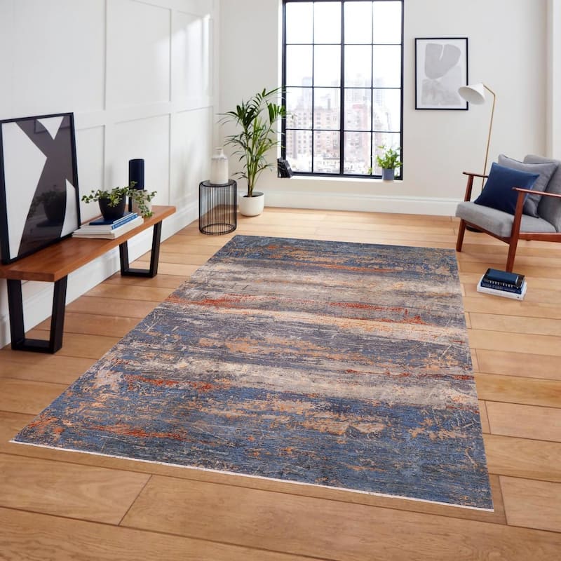 Contemporary Ziegler Victor Blue Rust Wool&Silk Rug - 10'0'' x 14'4''