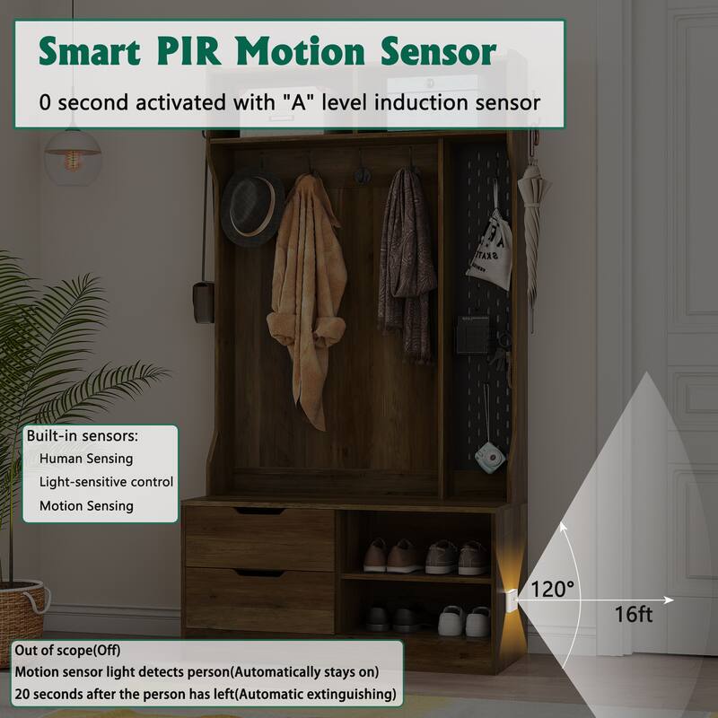 Morden Hall Tree with 6 Hooks and Storage Bench for Entrance