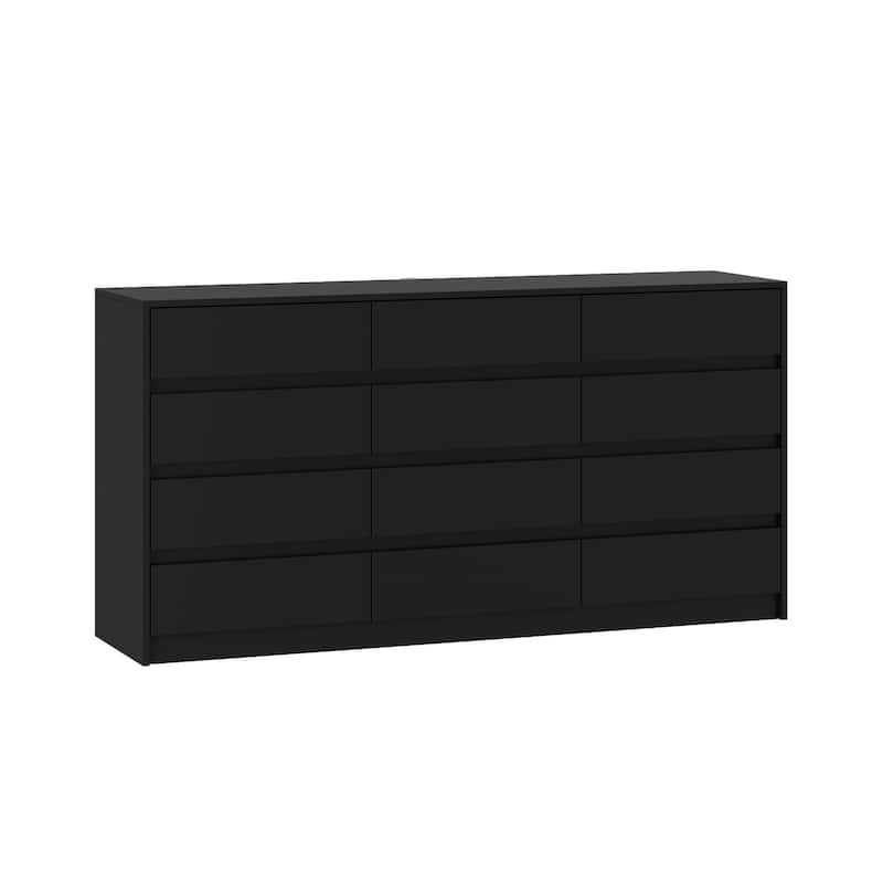 12 Drawers Dresser for Bedroom Chest of Drawers Black Triple Dresser
