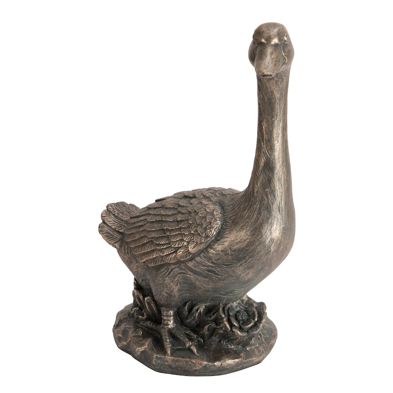 Glitzhome 20"H MGO Faux Bronze / White Goose Garden Statue