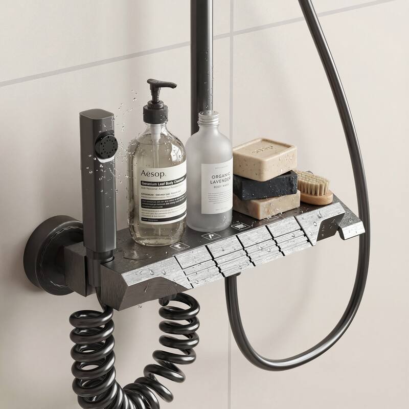 Gunmetal Rainfall Shower System with Handheld Shower 4 Function Shower Faucet Set Wall Mounted Bathroom Shower Column System